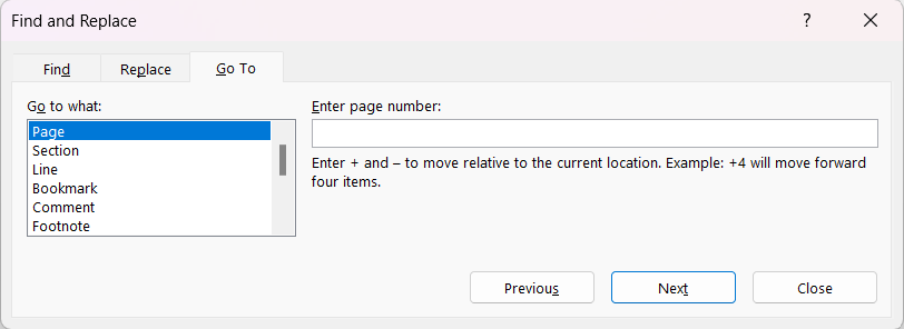 deleting a page go to dialogue box