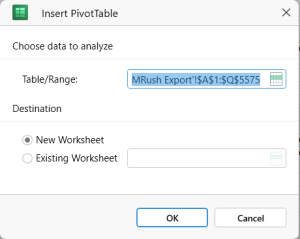 insert pivot table menu