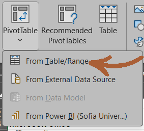 creating a pivottable