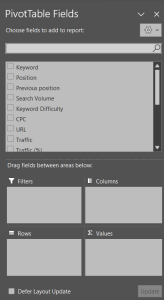 pivot table menu