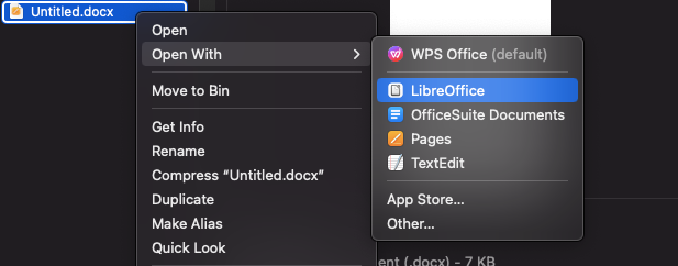 Opening a word doc with LibreOffice 